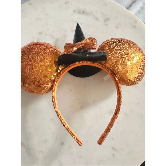 Disneys Minnie mouse orange sequin Halloween witch ears - Picture 4 of 5